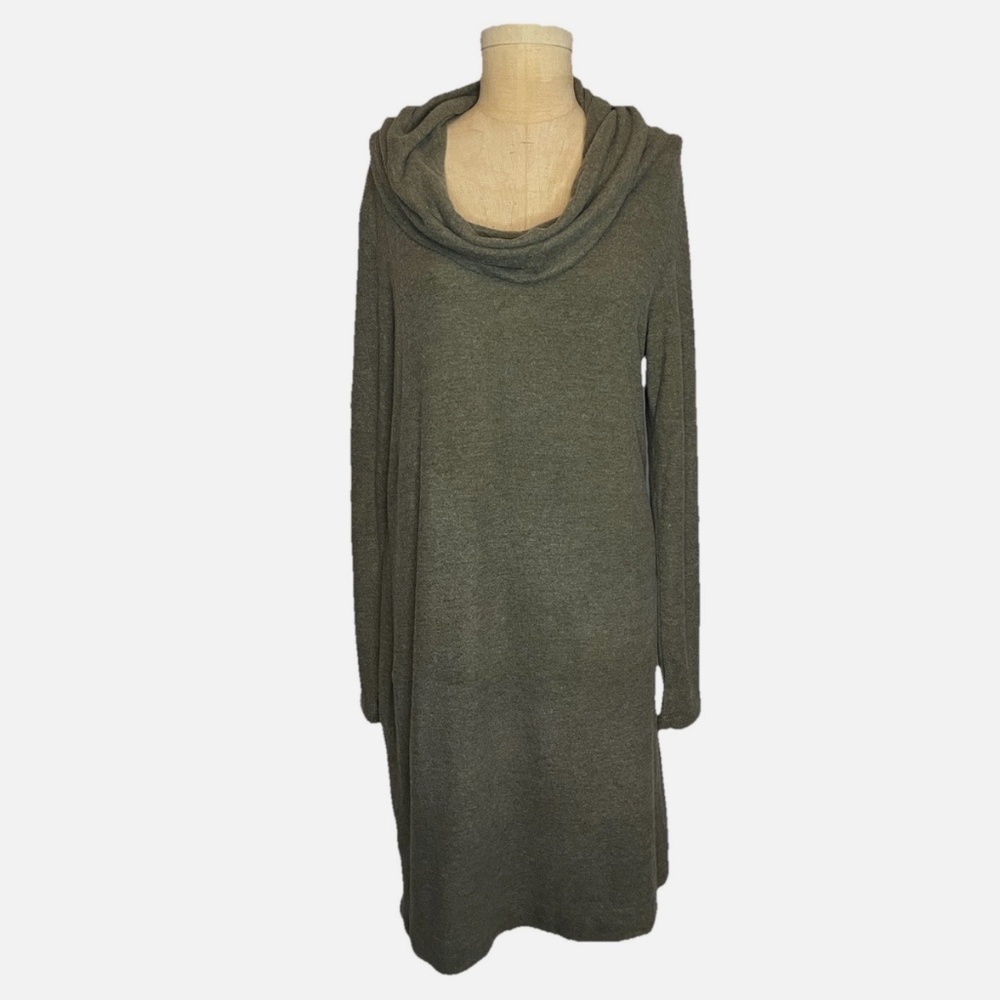 Joan Vass New York Cowl Neck AthLeisure Soft Tunic Sweater SZ XL Olive Heather